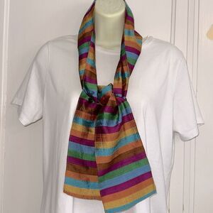 Vintage Gary Gail Dallas Multi Color Striped Shantung‎ Silk Long Scarf